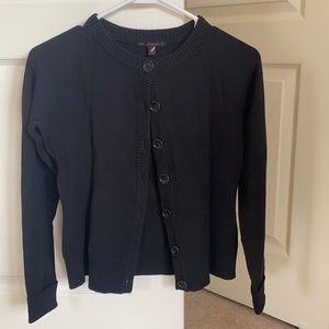 Black crew neck cardigan sweater